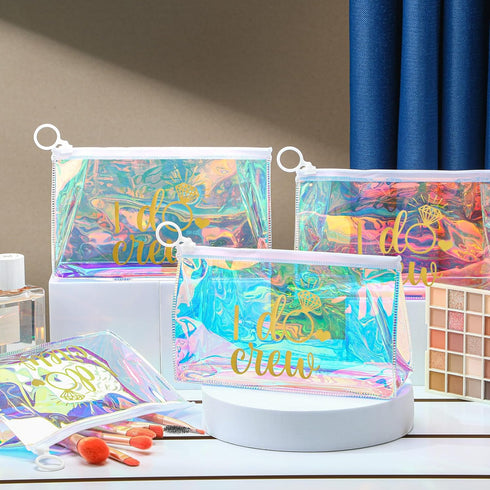 12 Pcs Bachelorette Makeup Bags Retro Disco Cowgirl Recovery Kit Bags Girls Trip Holographic Cosmetic Bags with Zipper Gift Bags for Women (I Do C...