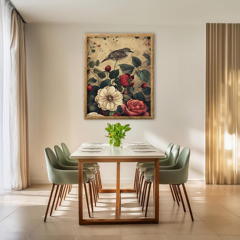 Posterizer 1 pcs-wild surreal flowers with a pretty bird-Floral & Botanical Art-Abstract & Modern Art-Decor for Home & Office- UNFRAMED Wall Art...