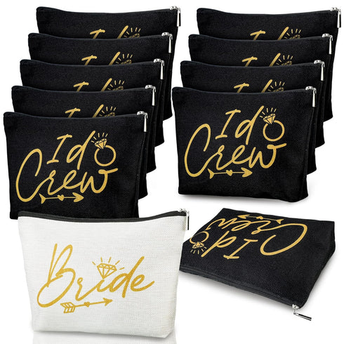 11 Pieces Wedding Makeup Bags Bridal Shower Cosmetic Bag Bachelorette Party Canvas Makeup Bags Bride I Do Crew Bridesmaid Proposal Gifts for Women...