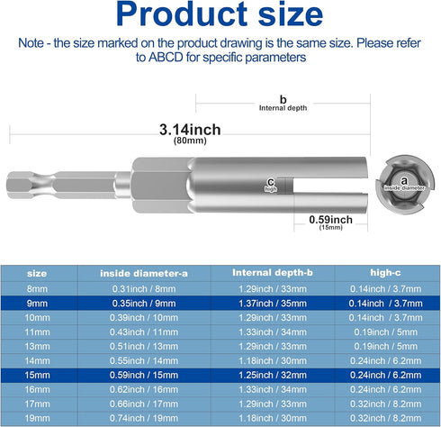 2 Pack?9mm?15mm? nut drive socket kit,Slot Wing Nuts Drill Bit Socket Wrenches Tools Set,For Hexagonal Shank Steel Drill Bit, For Screw Hole, C-ho...