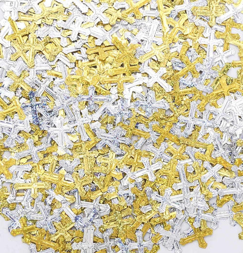 1.6 Ounce Crossed Christening Confetti Gold Silver Glitter Cross Metallic Sequins Table Scatter for Baby Shower, Wedding, Birthday, Communion Bapt...