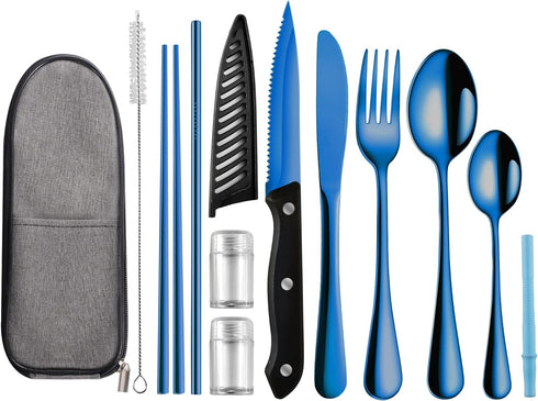 Portable Travel Utensils Set,Reusable Utensils,Travel Camping Cutlery Set,Stainless Steel Flatware Set with Case,Lunch Boxes Workplace Camping Sch...