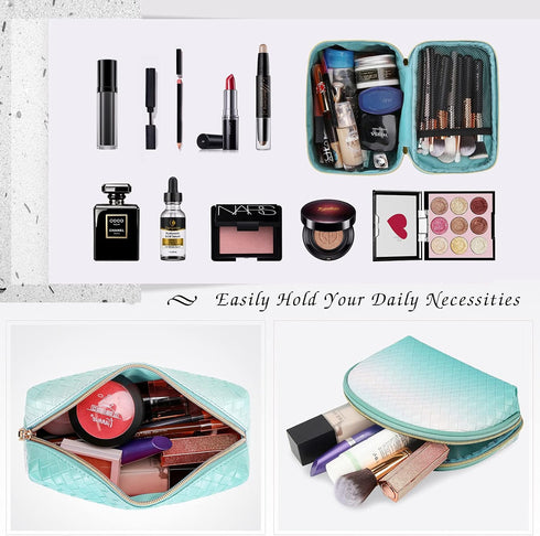 KTMOUW Makeup Bag 3 Pcs Waterproof Cosmetic Bag Set Portable Travel Cosmetic Bag Multifunction Organizer Storage Bag Weave Toiletry Bag for Women,...