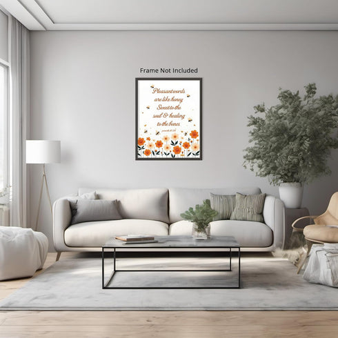 Posterizer 1 pcs-cute bees and flowers Pleasant Words bible verse-Religious Posters-Motivational & Inspirational Art-Gifts for Christians - UNFRAM...