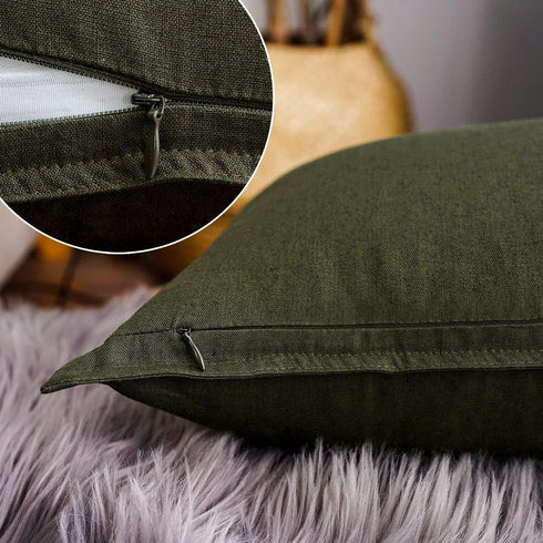 Jeanerlor Cotton Linen Square Decorative Throw Pillow Case Cushion Cover with Twin Needles Stitch on Edge, 12"x20"(30 x 50cm), 2 Pcs, Olive Green...