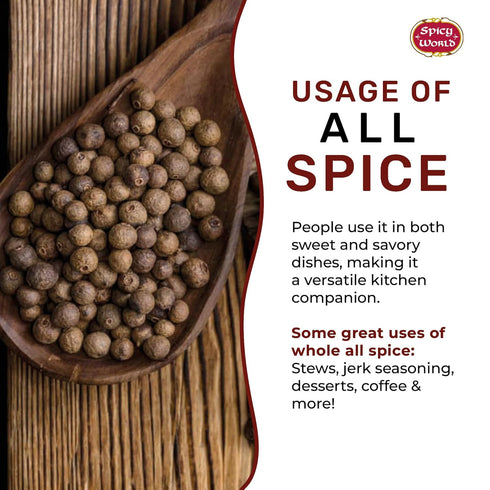 Allspice Whole Berries 5 Ounce Bag - by Spicy World (All Spice) | All Spice Pimento Jamaica Pepper for Cooking & Seasoning | Versatile Berry for C...