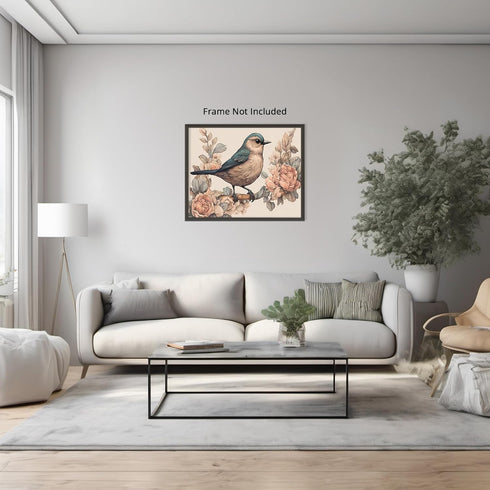 Posterizer 1 pcs- Blue and pink little bird on a tree with flowers-Art for Animal Lovers-Floral Botanical Art- Gift for Men Women Teens-Decor for...