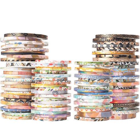 YUBX Exrta Slim Washi Tape Set Random Patterns 80 Rolls+ Bundle Gold Foil Super Skinny Decorative Masking Tape Scrapbook Tape for DIY Craft Art Pr...