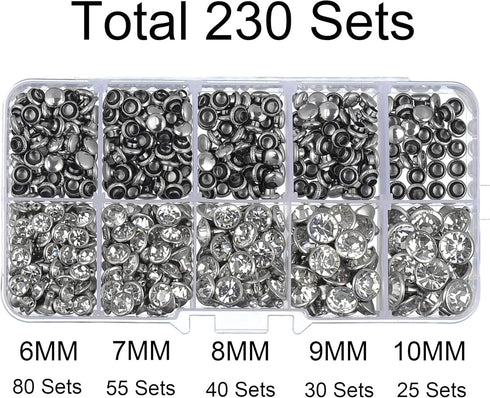 230 Sets Cz White Clear Crystal Rivets Rapid Rhinestone Silver Color Stud Rivets fit for DIY Leather-Craft and Garment (Mixed 03)...
