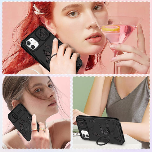 (2in1 for iPhone 11 Case for Women Butterfly Cute Girls Phone Cover Girly Pretty Aesthetic Kawaii Black Butterfly Unique Design with Camera Cover ...