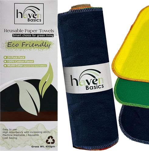 Reusable Paper Towels - Value Pack of 24 Paperless Towels 100% Cotton, Super Soft, Absorbent, Washable, and Made to Last. Cut Back, Waste Less wit...