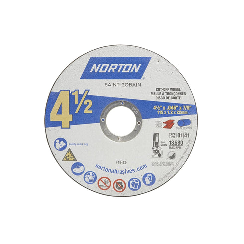 Norton 4-1/2-Inch Cut Off Wheels, Aggressive Cutting Discs for Angle Grinder, General Purpose Cutting for Metal & Stainless Steel, Pack of 5...