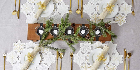 DII Embroidered Holiday Table Décor Collection Christmas Kitchen, Snowflakes Placemat Set, 13x19, Silver & Gold, 4 Piece...