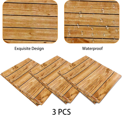 PHOGARY 3PCS Wood Grain Tablecover Wood Print Tablecloth, Rectangular Table Covers for Rustic Wedding Baby Shower Dcoration, Disposable Plastic Re...
