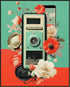 Posterizer 1 pcs-old timey device with flowers collage-Retro Art-Vintage Art-Gift for Art Lovers- UNFRAMED Wall Art...