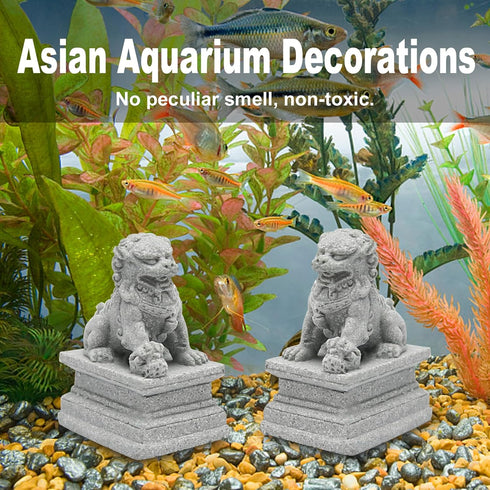 Asian Foo Dogs Lion Stone Statue,Pet Fish Tank Decor Mini Aquarium Decoration,Landscape Ornaments Accessories (Large)...
