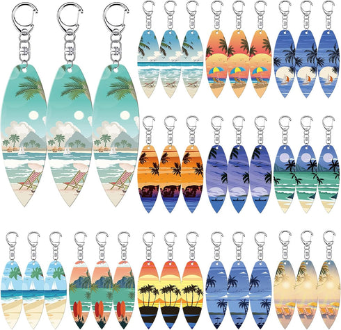 Bucherry 36 Pcs Beach Favors Keychain Gifts Set Wooden Bulk Surfboard Slippers Sea Turtle Coconut Tree Bible Keychains for Beach Hawaiian Florida ...