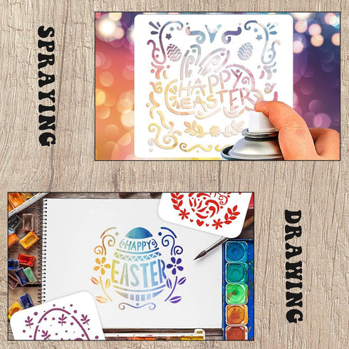 Easter Stencils,25pcs Easter Stencils Reusable for Crafts for Painting on Wood Fabric Walls Canvas Scrapbook Home Decor,Happy Easter Bunny Eggs Dr...