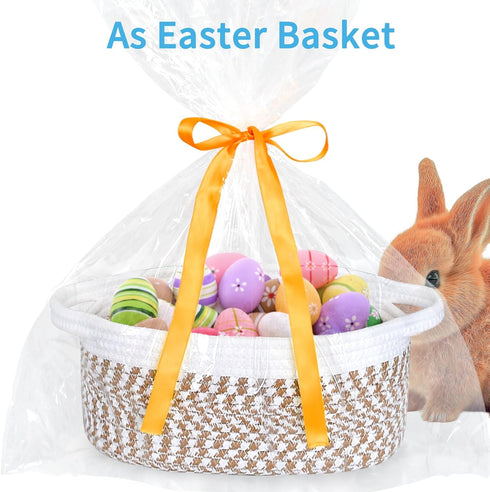 ABenkle Small Woven Basket, 12"x 8" x 5" Cute Small Basket, Rope Room Shelf Storage Basket, Cat Dog Toys Basket Chest Box, Empty Decorative Gift B...