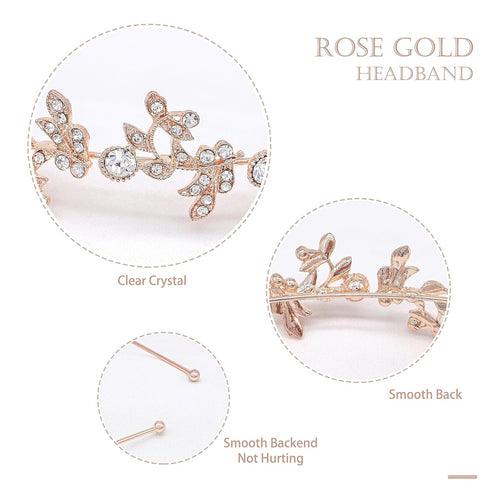 Gold Headband Bridal Tiara Flower Shape Women's Headpiece Wedding Hair Accessories (Light Rose Gold)...