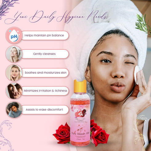 Yoni Feminine Care Gel Wash (5 oz) Hygiene Odor Cleanse, Menstrual Support, Restores PH Balance, Soothes Itching and Burning, Natural Blend with R...