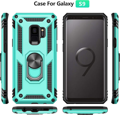 Androgate for Samsung Galaxy S9 Case with HD Screen Protectors, Military-Grade Metal Ring Holder Kickstand 15ft Drop Tested Shockproof Cover Case ...