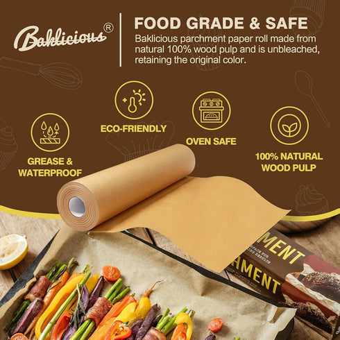 Unbleached Parchment Paper Roll for Baking, 15 in x 210 Ft, 260 Sq.Ft, Non-stick Baking Paper, Food Grade Cooking Paper for Bread, Cookies, Heat P...
