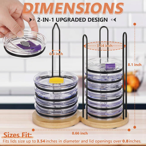 Tumbler Lid Organizer, 2 IN 1 Stacking Tumbler Lid Holder Vertical Storage for Up to 20 Lids, Space-Saving Design Cup Lid Organizer Storage Rack f...