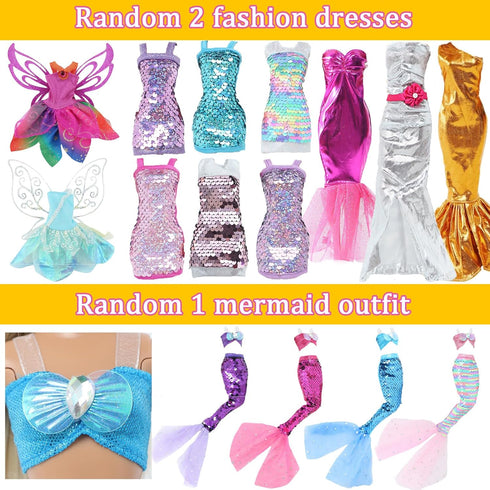 60pcs Doll Clothes and Accessories Fashion Dress Wedding Gowns, Daily Tops Pants Outfits Jumpsuit Swimsuits Bikini, 10 Mini Dresses Skirts, Shoes ...