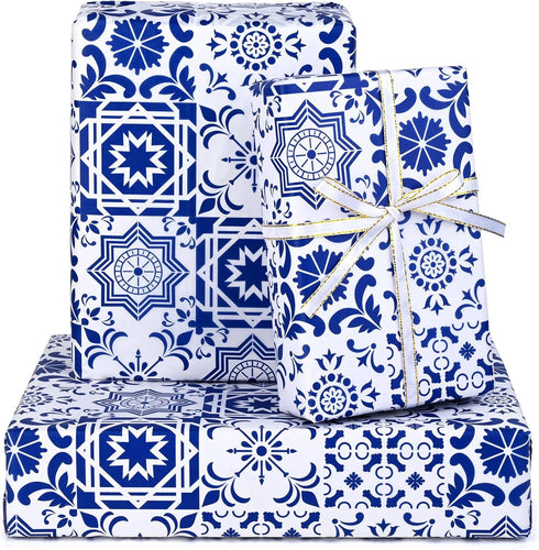 50 Sheets Moroccan Mosaic Tissue Paper,19.7 x 28 Inch Gift Wrapping Tissue Paper Blue Tiles Partern Art Tissue for Wedding Invitation Bridal Showe...