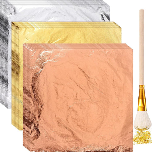 Cunhill 150 Sheets Gold Foil Sheets for Art Silver Rose Gold Leaf Sheets with Gilding Brush Gold Foil Paper Craft for Arts, Painting, Gilding Craf...