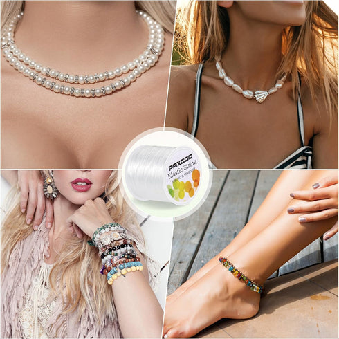 PAXCOO 4 Rolls Elastic String for Bracelets, Stretch Magic Elastic String Bead Cord Jewelry Thread for Bracelet, Necklaces, Clay Beads, Pony Beads...