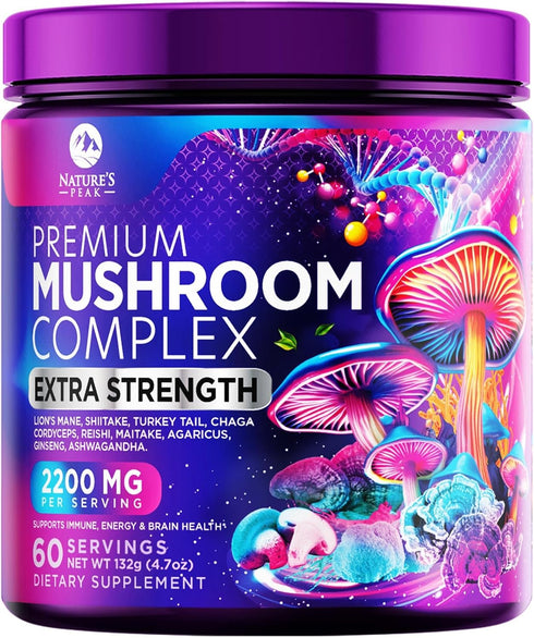 Mushroom Supplement Powder - 11 in 1 Complex Nootropic & Adaptogens Blend, Organic Mushroom Powder, Lions Mane, Cordyceps, Reishi, Chaga, Turkey T...