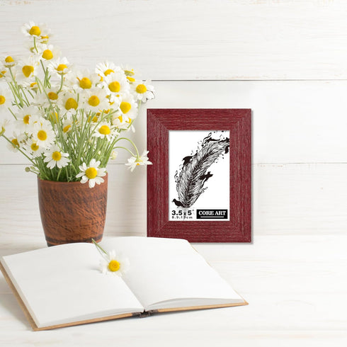 CORE ART 3.5x5 Picture Frame, Handmade Wood Rustic Red Photo Frame Set of 2, High Definition Semi-tempered Glass Wall or Tabletop Display...