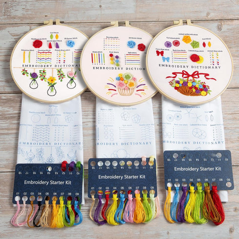 chfine Embroidery Kit for Beginners, 3 Sets Embroidery Starter Kit for Adults Embroidery Stitches Practice Kit Stamped Cross Stitch Sets with Inst...