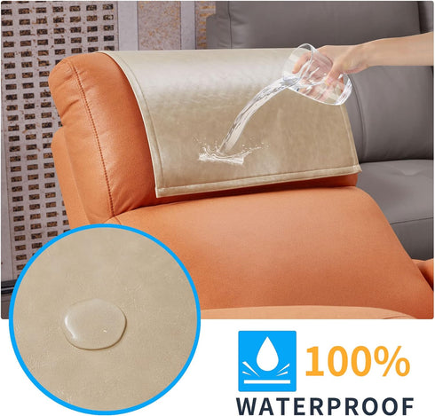 Non Slip Recliner Headrest Protector Washable Faux Leather Headrest Covers for Recliner Chair Waterproof Couch Headrest Covers for Sofa,Furniture,...