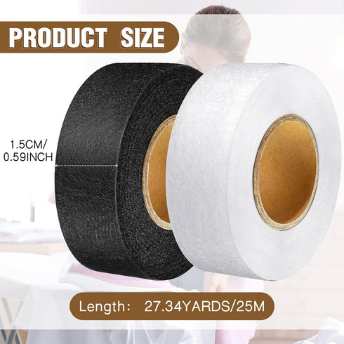 Outus 2 Rolls Fabric Fusing Tape Adhesive Hem Tape Iron on Tape Each 1/2 Inch (Black, White,27 Yards Each)...