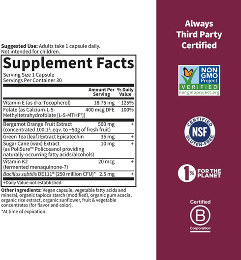 Garden of Life Herbals Heart Health Supplement with Folate, Bergamot, Green Tea & Vitamin E & K for Cholesterol, Circulatory & Blood Pressure Supp...