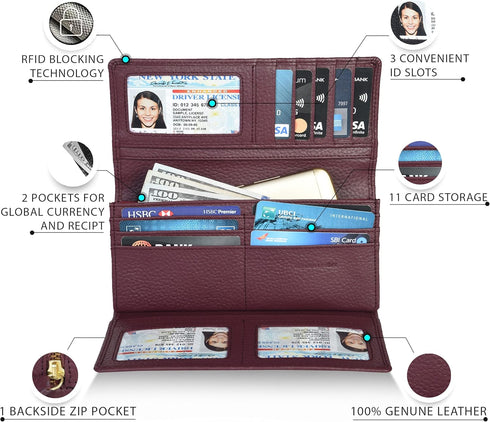 Real Leather Women Wallet Leather with RFID Blocking -Trifold Card Holder Designer Ladies Clutch with ID Window Wallets...