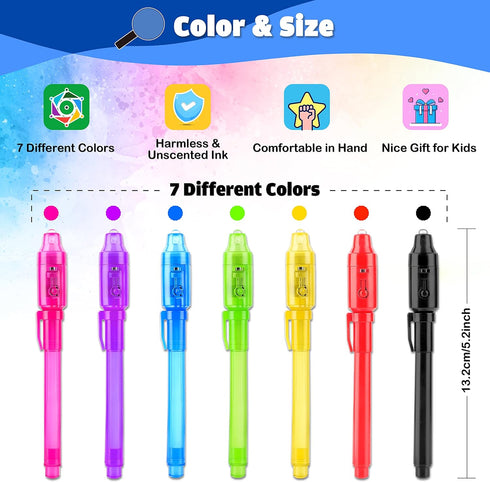 GIFTINBOX Invisible Ink Pen, 28PCS Spy Pen for Kids with UV Light Magic Marker for Secret Message, Birthday Party Favors for Kids, Classroom Prize...