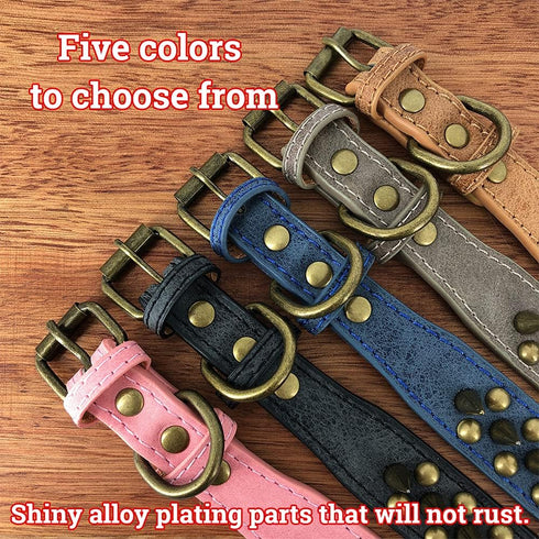 Spiked Studded Dog Collar-Bronze Pointed Stud Anti-Bite Collar (Red,M)...