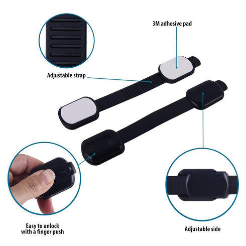 Child Proof Safety Locks - Baby Proofing Cabinet Lock with 6 Extra 3M Adhesives - Adjustable Strap Latches to Cabinets,Drawers,Cupboard,Oven,Fridg...