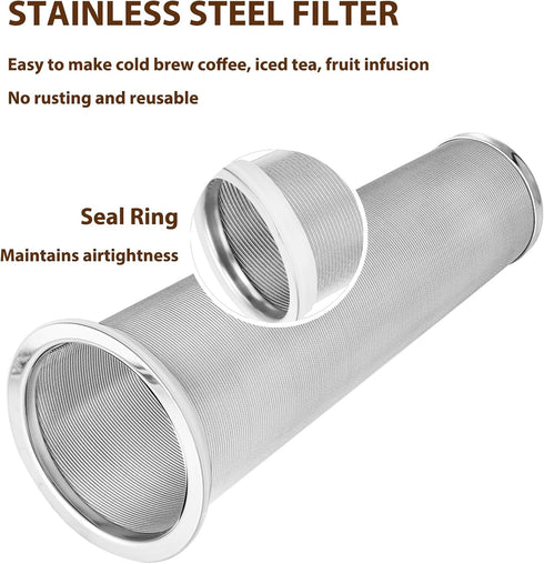 Cold Brew Coffee Filter for 64 OZ Wide Mouth Mason Jar, 304 Stainless Steel Strainer with Seal Ring for Iced Drinks, Sun Tea Infuser and Cold Brew...