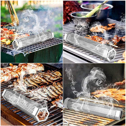 2 Pack Smoke Tube for Pellet Smoker,Pellet Smoker Tube 12in Stainless Steel BBQ Smoke Tube for Hot or Cold Smoking 5 Hours of Billowingsmoke,Smoke...