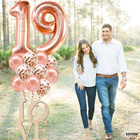 KatchOn, Giant Rose Gold 19 Balloon Number - 40 Inch | 19 Birthday Balloons With Confetti Balloons | Happy 19th Birthday Decorations, 19th Birthda...