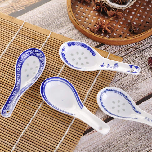 VanEnjoy Set of 4 Chinese/Japanese Ceramic Soup Spoons, Tradition Blue and White Ceramic Spoon Suitable for Soup...