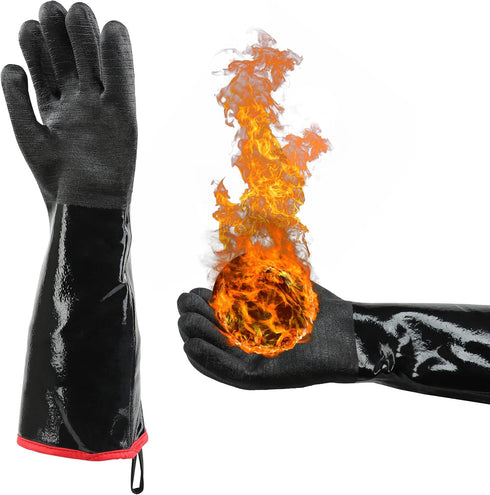 BBQ Grill Gloves 17in Oven Mitts - 932 Deg F Heat Resistant Gloves for Cooking Smoker Grilling Accessories...