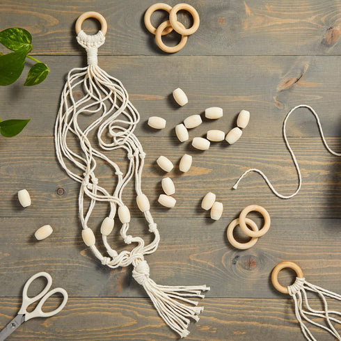 Bright Creations 80 Pcs Unfinished Oval Wood Beads and Round Wooden Rings for Macrame Supplies, DIY Crafts...