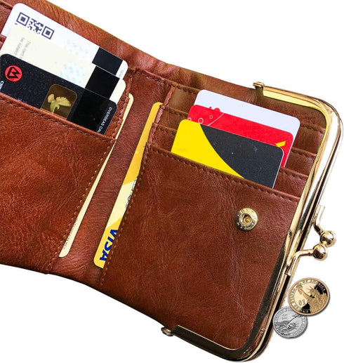Womens Wallet Small Bifold Rfid Ladies Mini Vintage Coin Purse With Zipper and Kiss Lock (Brown)...