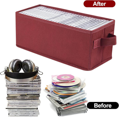 CD Storage Boxes - Pack of 2 CD Case Storage- 13.2" x 5.9" x 5.3", Container holds 30 CDs in full jewel cases, 60 CDs in slim cases, and 165 discs...